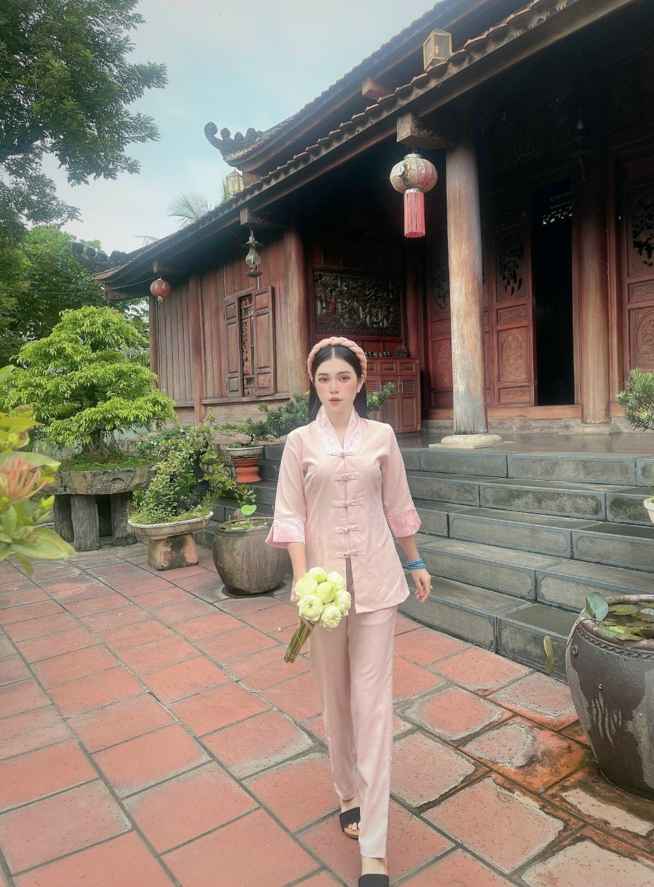 Đồ Lam Đi Chùa # Bộ viền hoa lụa Hàn# Quần Áo Nữ Cao Cấp