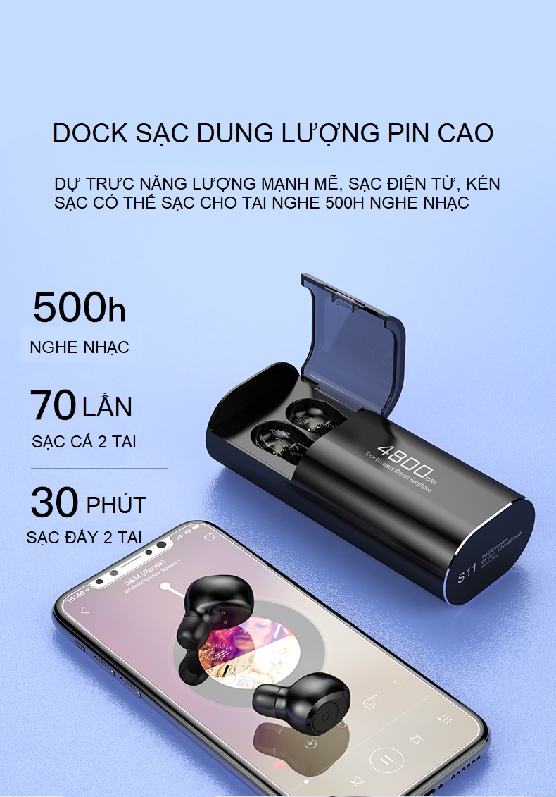 Tai Nghe Bluetooth, Tai Nghe Không Dây, Tai Nghe Tws F9 S 11, Tai Nghe Bluetooth 5.0 Kén Sạc 4800 Mah Kiêm Sạc Dự Phòng, Tai Nghe Chống Nước Ipx7, Âm Thanh HD, tương thích với mọi điện thoại