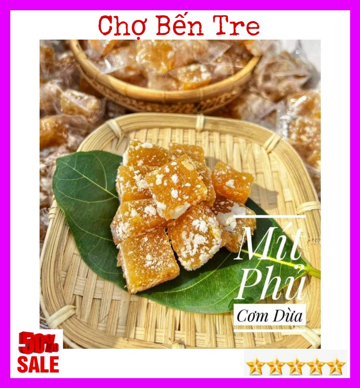 (FREESHIP) 1Kg Kẹo mít phủ cơm dừa sấy giòn BẾN TRE