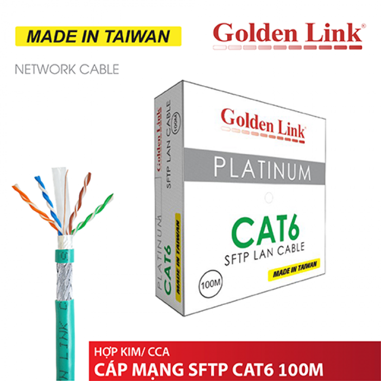 Cáp mạng golden link platinum sftp cat 6 cuộn 100 mét