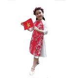 Áo dài bé gái 10 tuổi (gấm, họa tiết hoa đào)