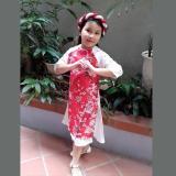Áo dài bé gái 10 tuổi (gấm, họa tiết hoa đào)