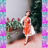Áo dài bé gái 10 tuổi (gấm, họa tiết hoa đào)