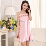 Áo đầm ngủ phi bóng voan ngực - hồng phấn cdanp01