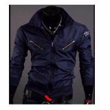 Áo khoác bomber nam jacket kaki 2 lớp họa tiết dây kéo ngực ( Xanh Đen )