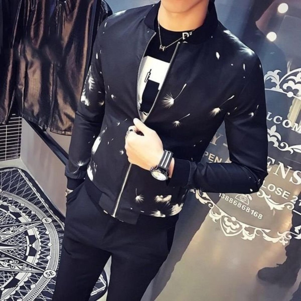 áo khoác nam bomber  kaki 2 lớp đen (hoa cọ)
