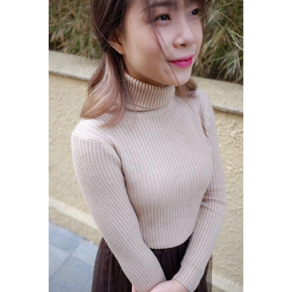 Áo LEN TƠ cổ lọ  siêu mềm ấm Chipxinhxk ( đen)