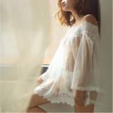 [HCM]Áo ngủ sexy trễ vai tay dài CDAN30 Kim Phát - Trắng - Size L