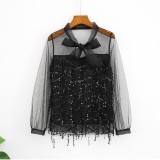 Áo ren thắt nơ sequin BERI (đen) - AK156