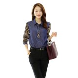 Áo sơ mi denim phối sọc tay giá gốc (Đenim)