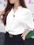 Áo sơ mi nữ cổ V tay lỡ
