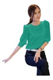 Áo sơ mi tay phồng duyên dáng giá gốc (Xanh)