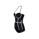 Áo tắm 1 mảnh cúp ngực đen phối viền trắng