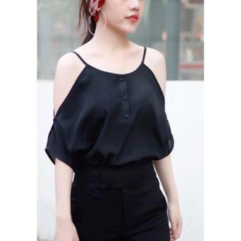 Áo thời trang rớt vai tay dơi đen