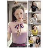 Áo thun gân nữ cột nơ cổ áo hàng Quảng Châu (Màu Hồng)