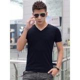 Áo thun nam body cổ tim vải dày mịn
