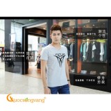 Áo thun nam màu xám cổ tim in Mela GLA041 xám coton co giãn
