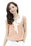 Áo voan nhung cổ sen thắt nơ giá gốc ( Hồng cam )