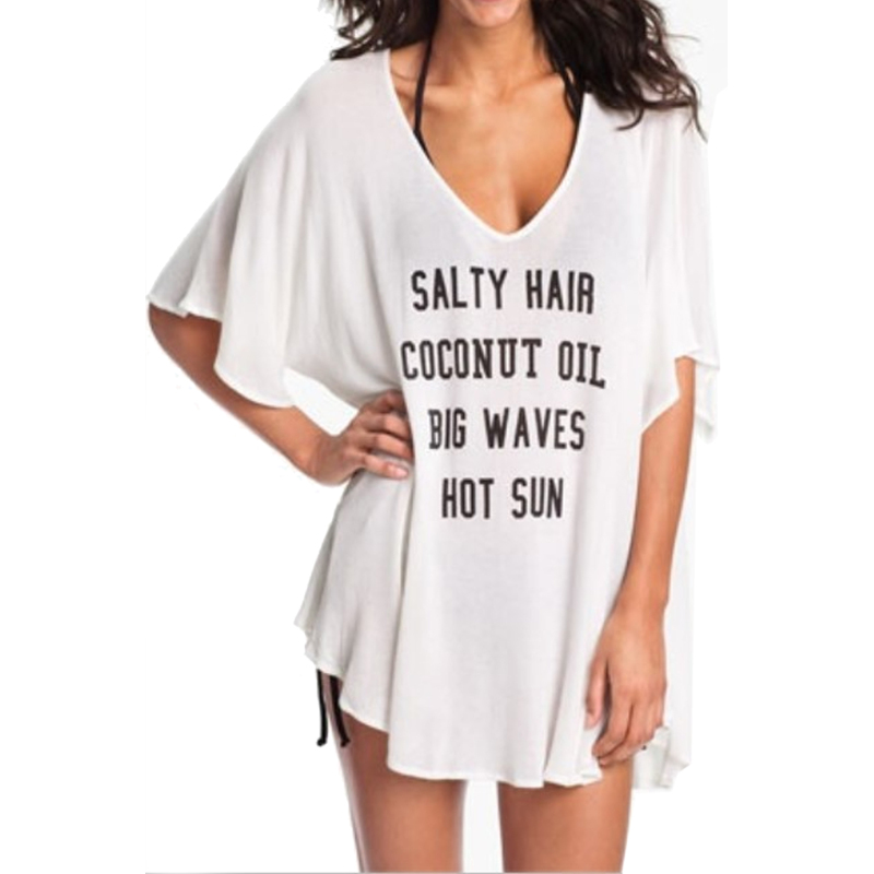 Nơi bán Autumn Summer Sexy Deep V Neck Women T Shirts Loose Causal Tops Beach Cover Up White - intl