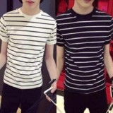 [HCM]Bộ 2 áo thun nam body kẻ ngang cao cấp Hàn Quốc ( đen trắng )