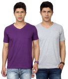 Bộ 2 áo thun nam cổ tim Navi xám nhạt-tím