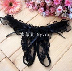 Bộ 2 quần lót ren hoa hồng (đen)
