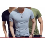 [HCM]Bộ 3 áo thun nam body cổ tim 100% COTTON ( đen xám xanh rêu )