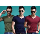 [HCM]Bộ 3 áo thun nam body cổ tim 100% COTTON ( xanh đen xanh rêu đỏ đô )
