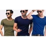 Bộ 3 áo thun nam body cổ tròn 100% COTTON ( xanh rêu, xanh đen, xanh dương )