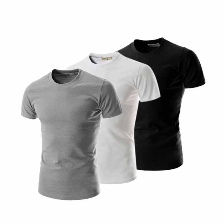 Bộ 3 áo thun trơn nam form rộng phong cách hàng quốc vải dày mịn (Trắng - Đen - Xám)