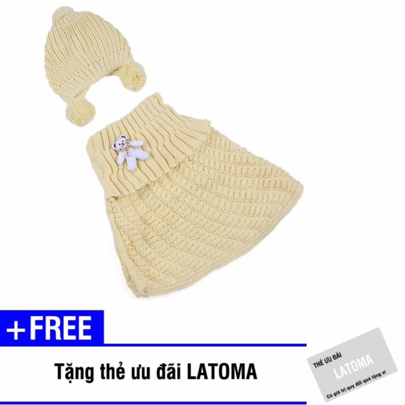 Bộ mũ len và áo quây bé gái Latoma S1404 (Kem) + Tặng kèm thẻ ưu đãi Latoma