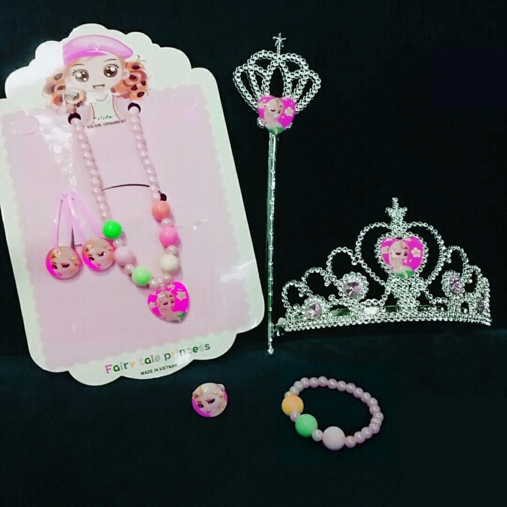 bộ phụ kiện bé gái công chúa elsa 7 món (màu hồng)