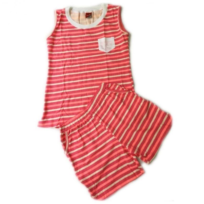Nơi bán Bộ quần áo cotton Hàn Quốc mặc nhà sát nách MPShop Vitro (Kẻ ngang hồng)
