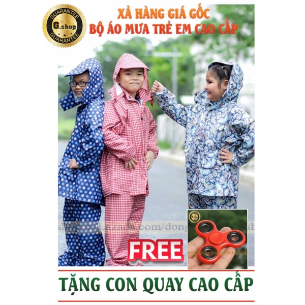 Bộ Quần áo mưa Trẻ em Cao Cấp : Siêu bền - Siêu Nhẹ - Tặng bé FREE SPINER