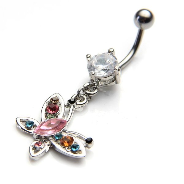 Body Piercing Jewellery Navel Belly Dangle Ring Barbell Bar Crystal Butterfly - intl