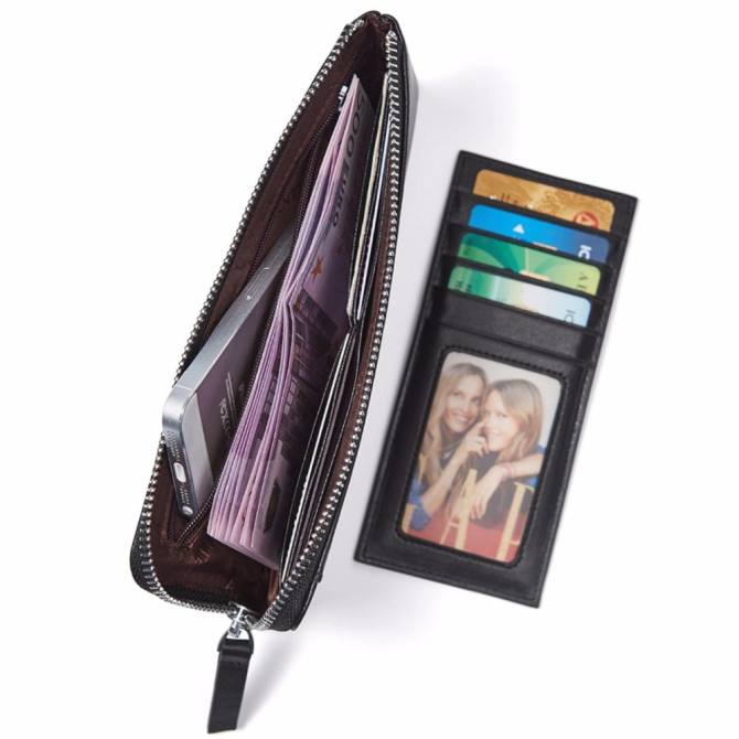 Bostanten nam Da Bò Chính Hãng Ví Dài Casual Dây Kéo Clutch Đen (Mua 1