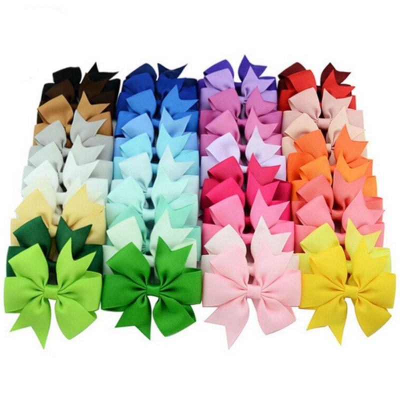 Bow Hair Clips Solid Rib Ribbon Hair Accessories Kids Girls Headwear - intl