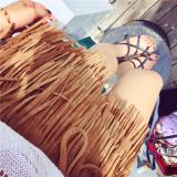 Chân váy da lộn tua rua phong cách Bohemien