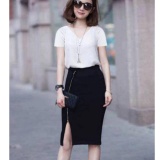 Chân váy ôm xẻ đùi dây kéo