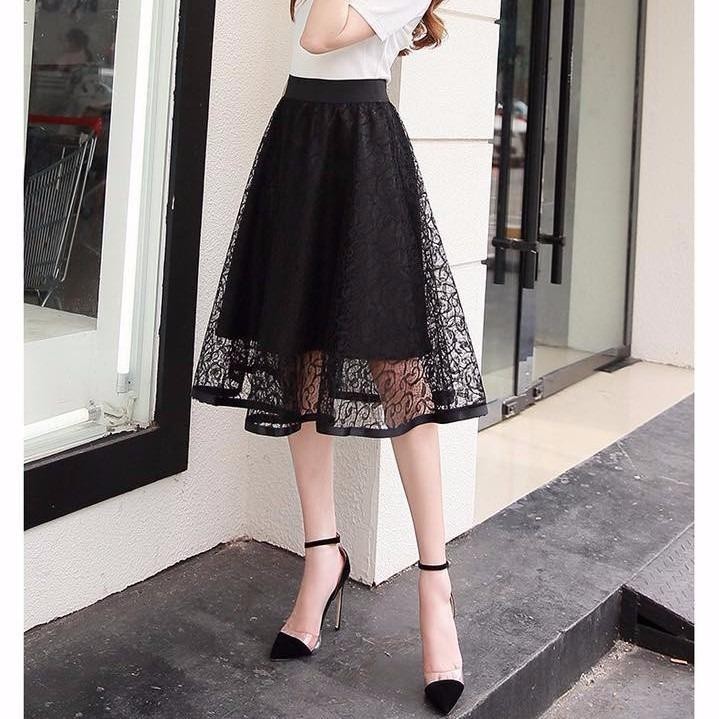 Chân váy xòe ren hoa thời trang chipxinhxk