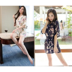 Combo 2 Áo choàng ngủ voan mỏng hoa văn thắt đai eo CDAN39 Chodeal24h
