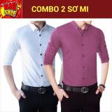 Combo 2 áo sơ mi lụa trơn (trắng + hồng đậm)