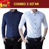Combo 2 áo sơ mi lụa trơn (trắng + xanh đậm)