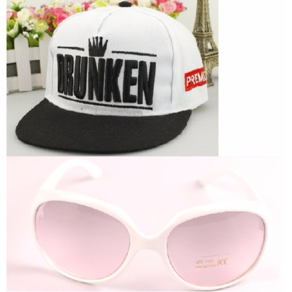 Combo nón Hiphop+ kính mát thời trang + Tặng kèm bao da K3+83 (Trắng)