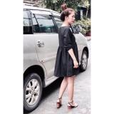 Đầm babydoll đính nút đen