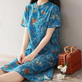 Đầm bầu công sở cổ tàu in hoa 01