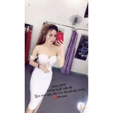 Đầm body cúp ngực bẹt vai thêu