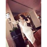Đầm body đính cườm phối lưới tay 