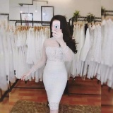 Đầm body tay dài lưới đính cườm phối ren 