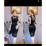 Đầm body tay lưới viền ren kèm cúp